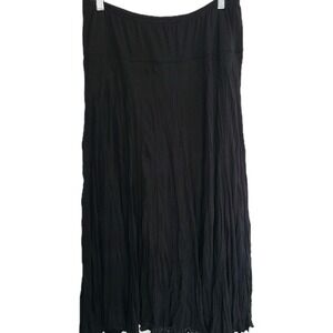 Rafael Essential L Crinkle Maxi Skirt  Black Elastic Waist Casual